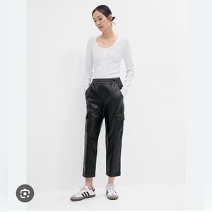 High rise vegan leather cargo pants